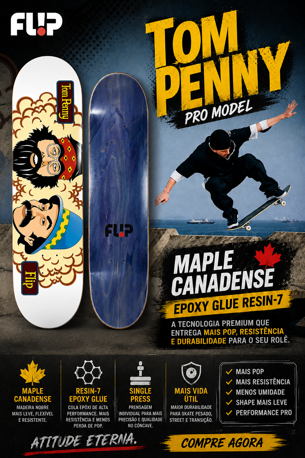 Shape FLIP Skateboards Maple Tom Penny white 8.0"