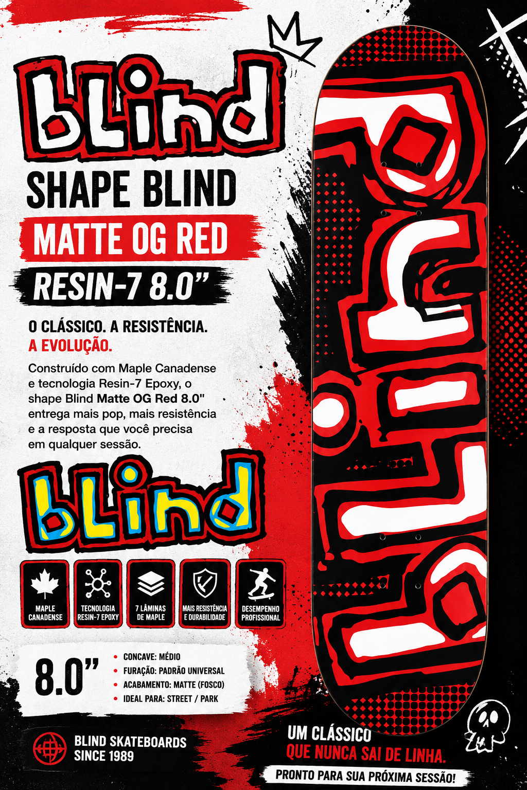 Shape Blind Skateboards Matte OG RED Resin-7 8.0"