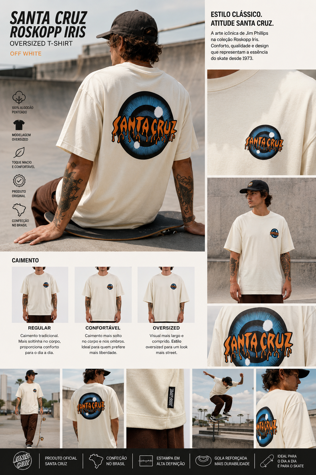 Camiseta Santa Cruz ROSKOPP IRIS OVERSIZED - OFF WHite