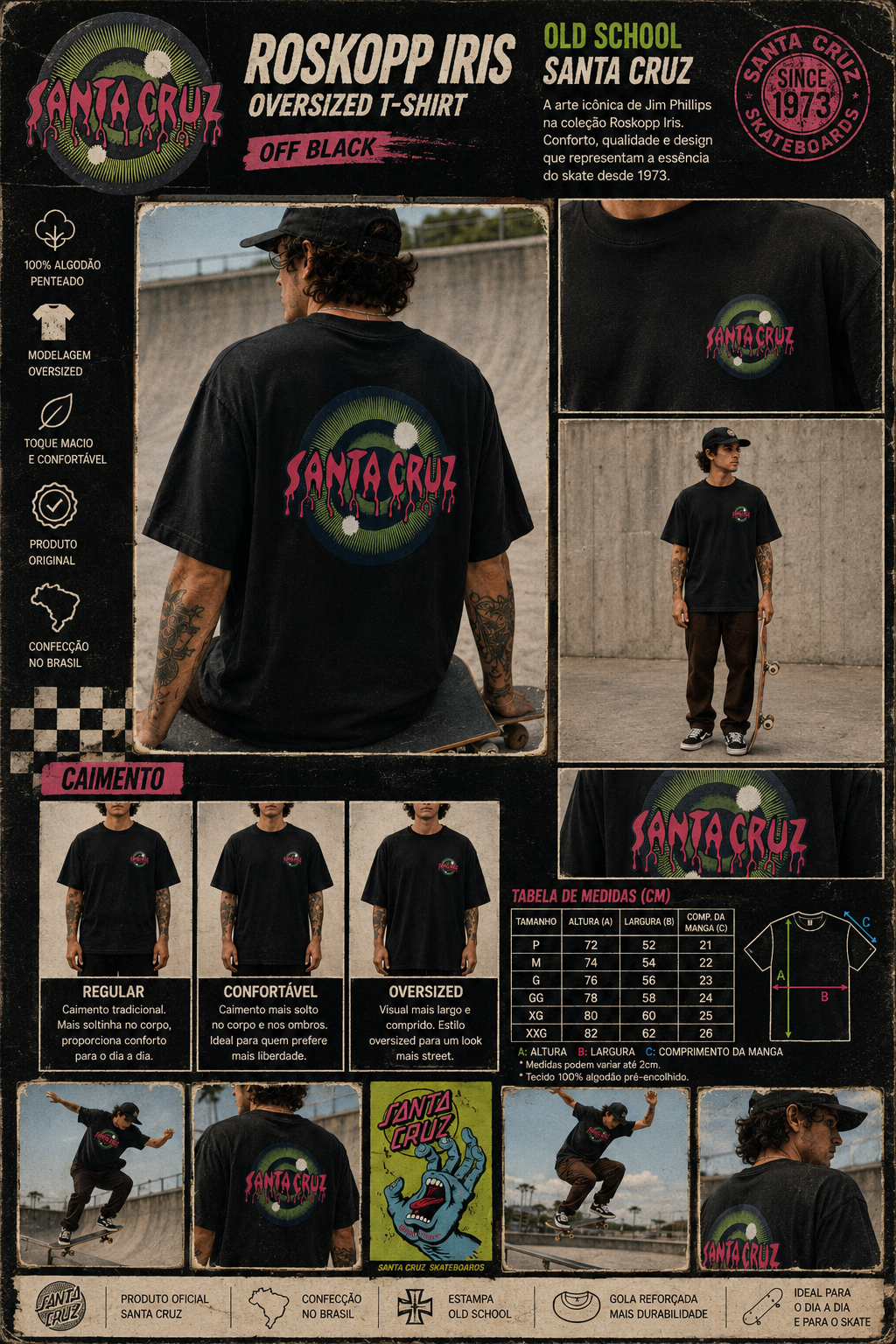 Camiseta Santa Cruz ROSKOPP IRIS OVERSIZED - Black/Preto