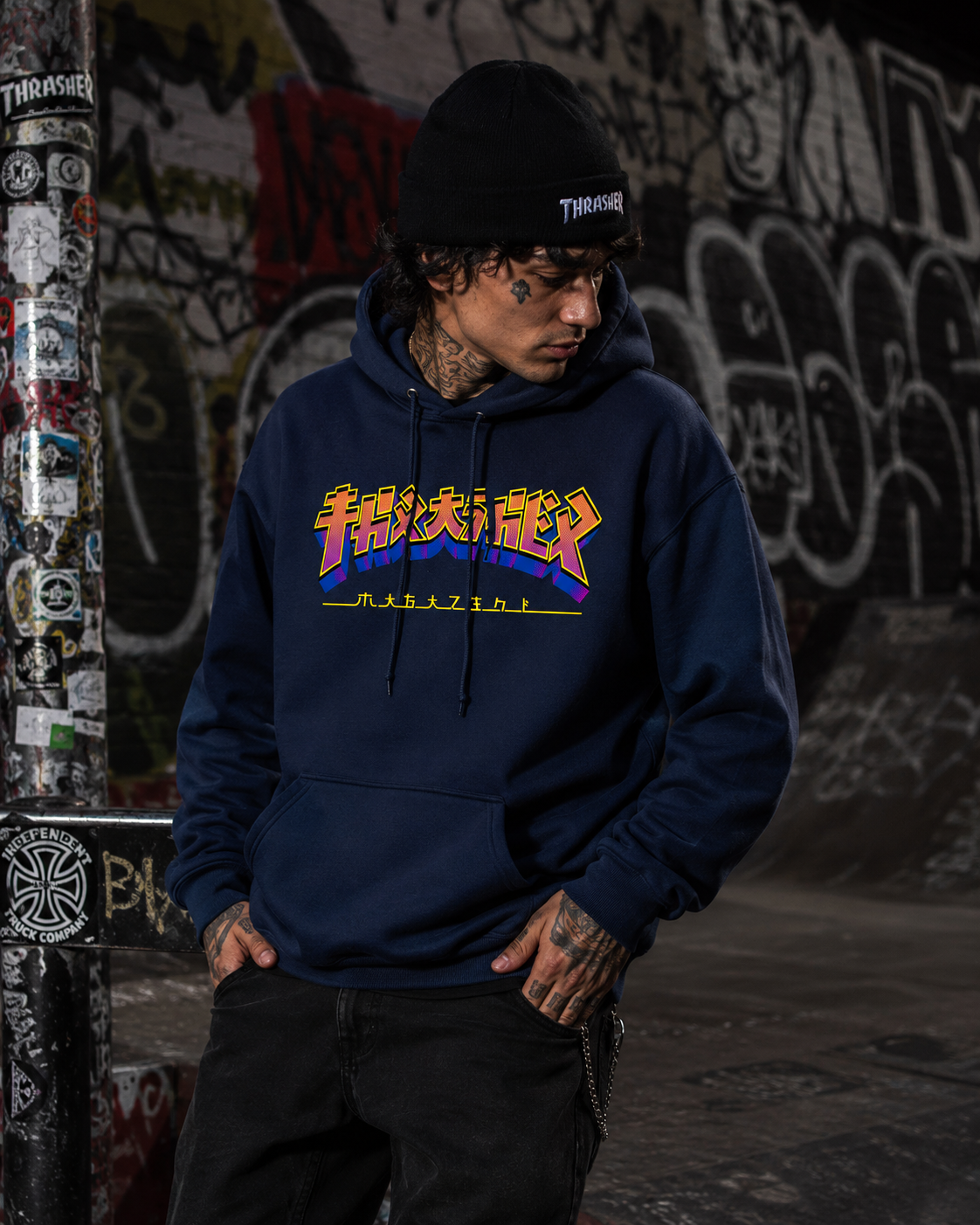 MOLETOM THRASHER CANGURU FECHADO GODZILLA BURST - Blue/ Azul Marinho
