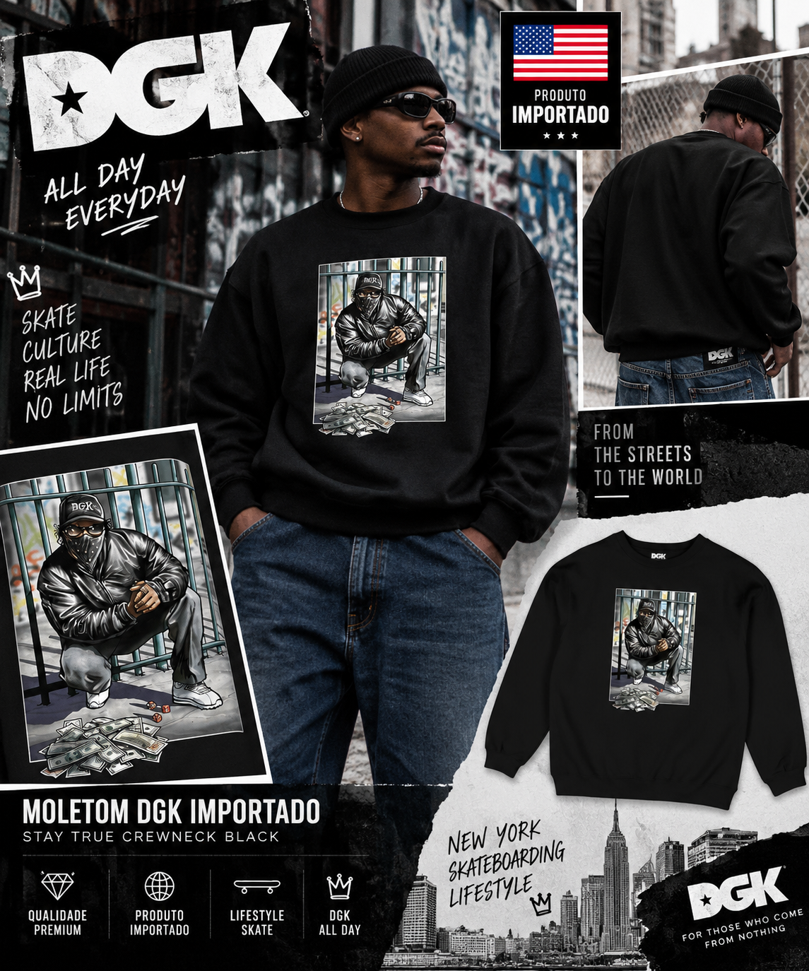 Moletom DGK importado Crewneck Fleece Black/Preto