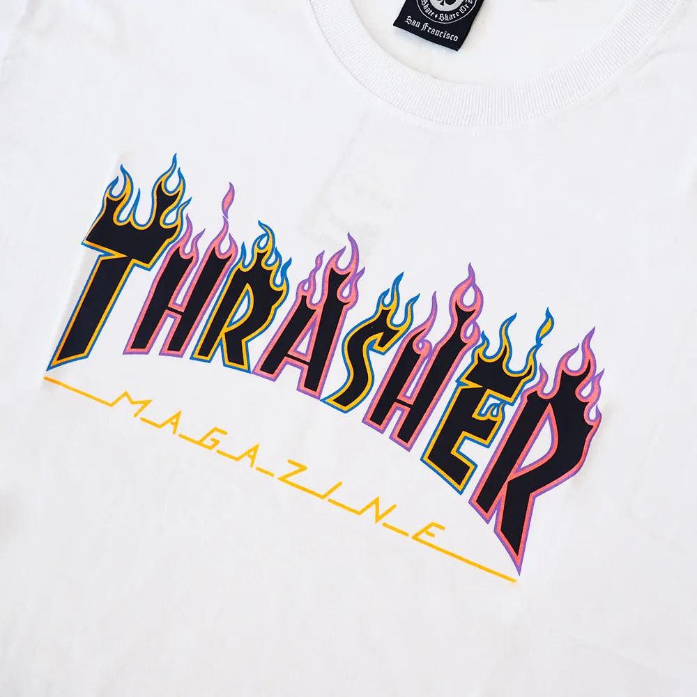 Camiseta Feminina Thrasher Magazine Double FLAME LOGO NEON white - Dreamin Shop BR
