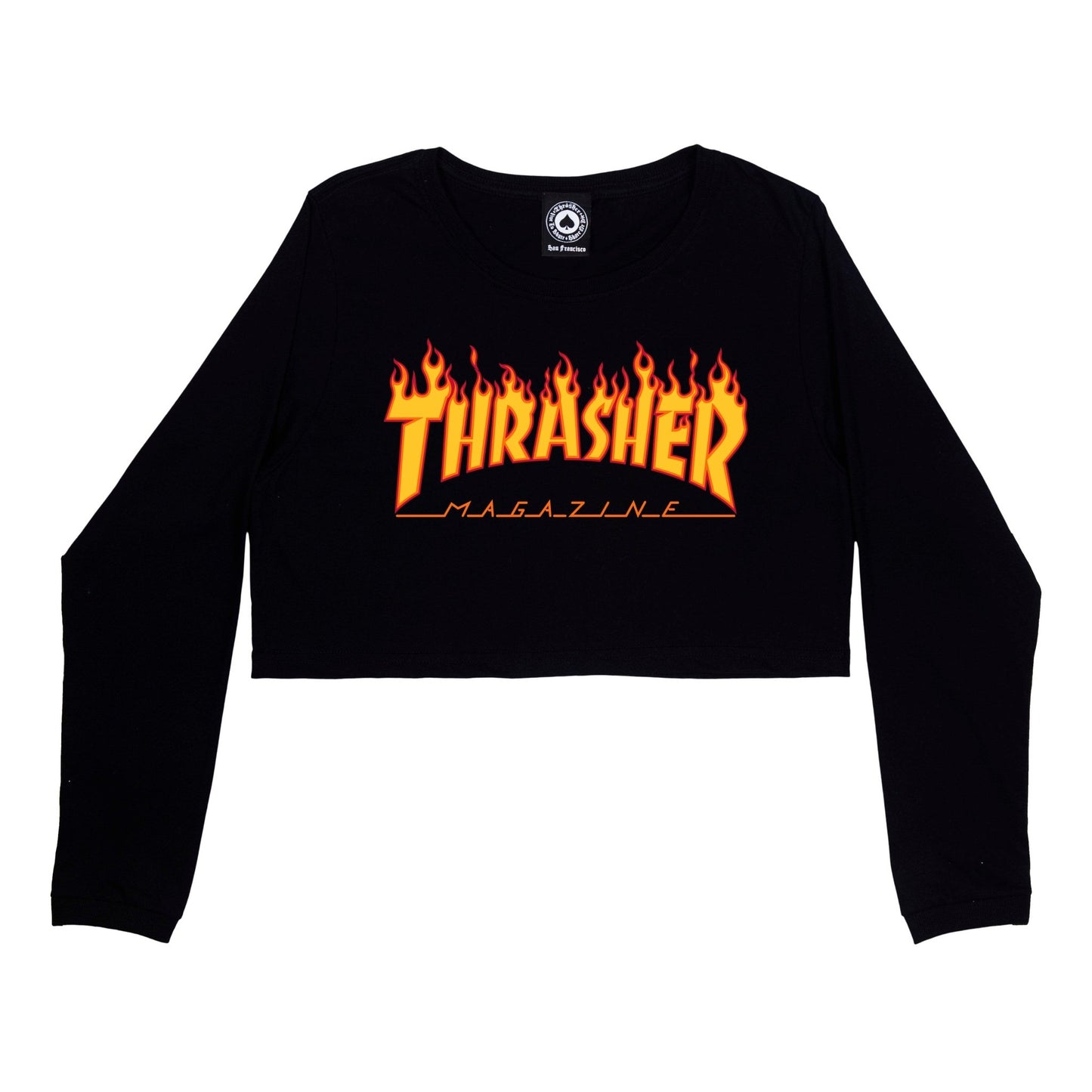 Camiseta Femininas Thrasher - Flame Logo Crop Manga longa - Black/Preto - Dreamin Shop BR