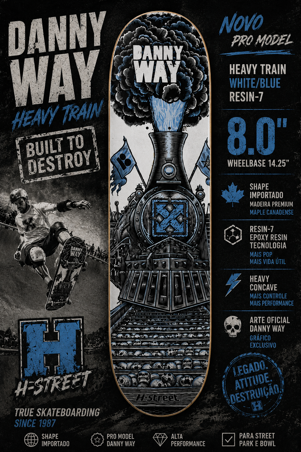 Shape importado H-Street Danny way HEAVY TRAIN White/blue Resin-7  8.0"