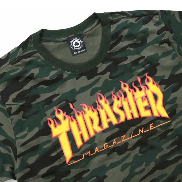 Camiseta Thrasher Magazine Flame Camo Green