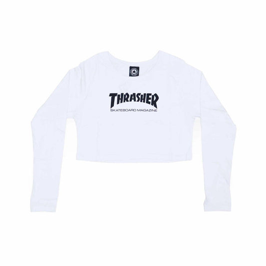 Camiseta Thrasher - Skatemag Crop manga longa - White/Branca