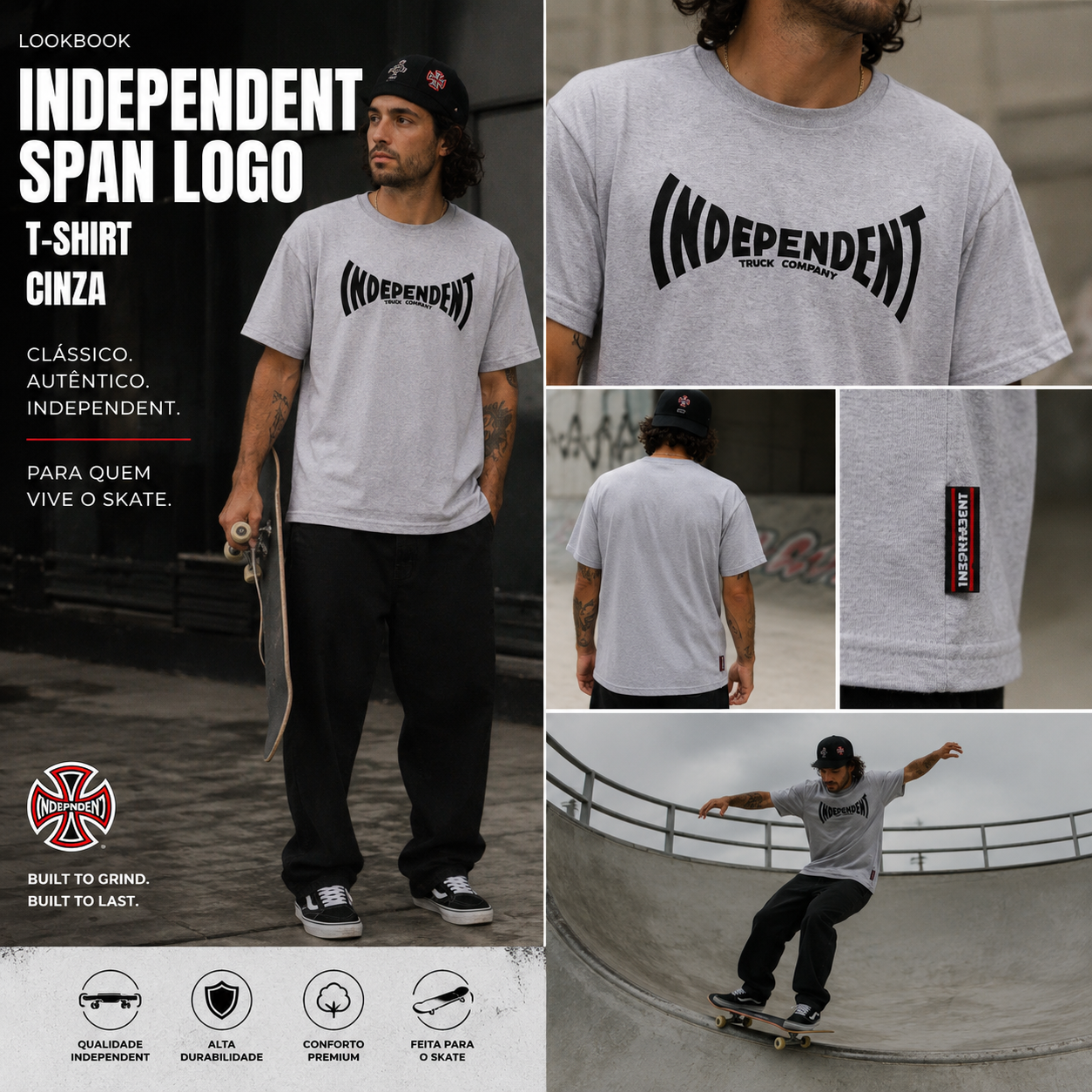 Camiseta Independent Trucks Span Logo - Cinza/Grey