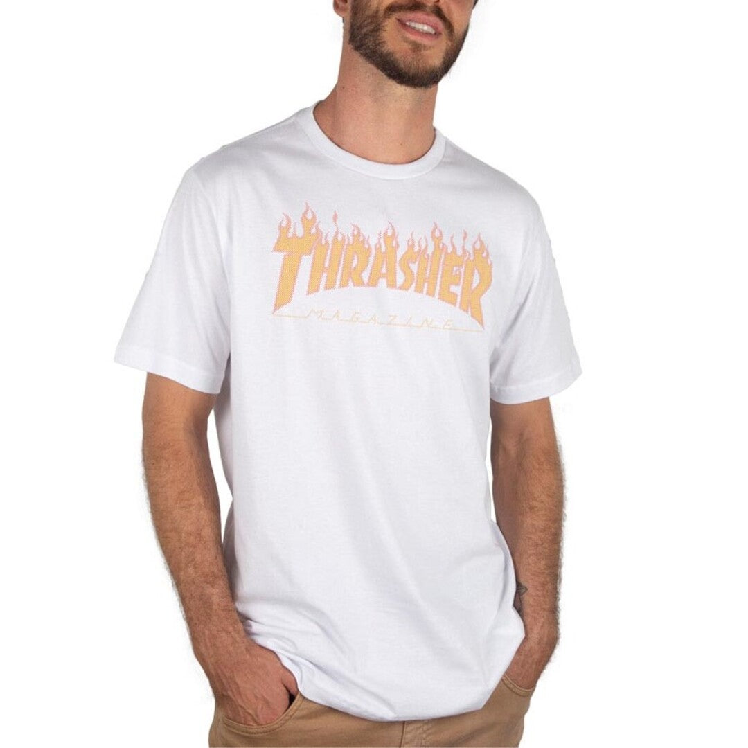 Camiseta Thrasher magazine FLAME HALFTONE - White/Branco