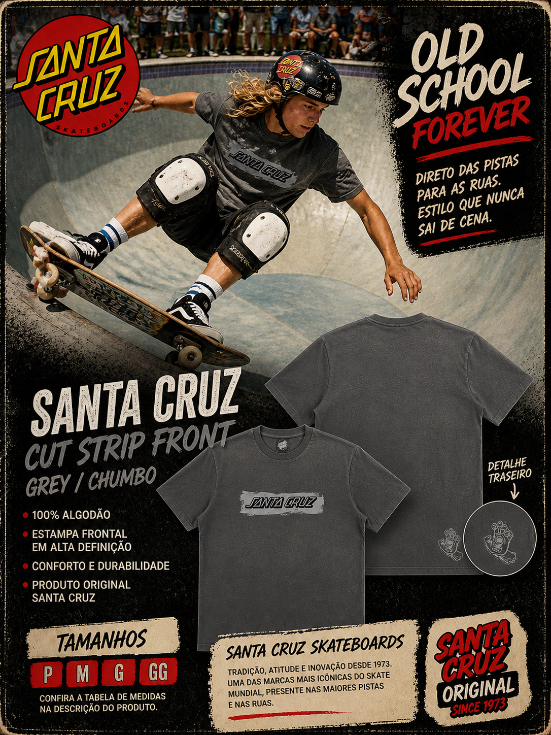 Camiseta Santa Cruz CUT STRIP FRONT -  Grey/ Chumbo cinza escuro