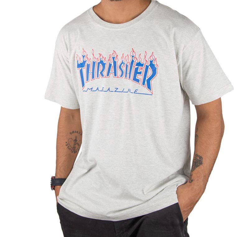Camiseta Thrasher PATRIOT FLAME - CInza/Grey
