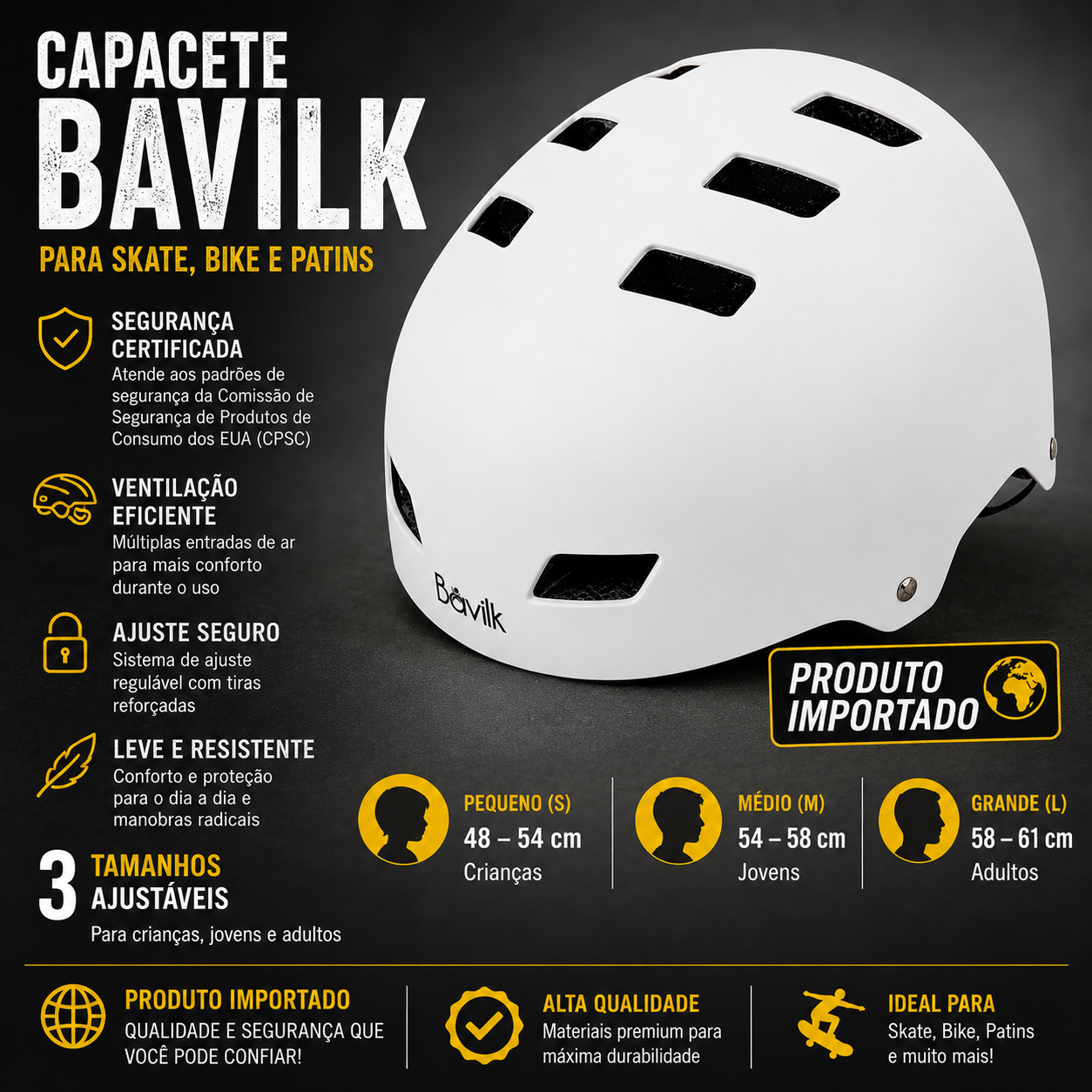 Capacete Importado BAVILK Classic white Certified - G