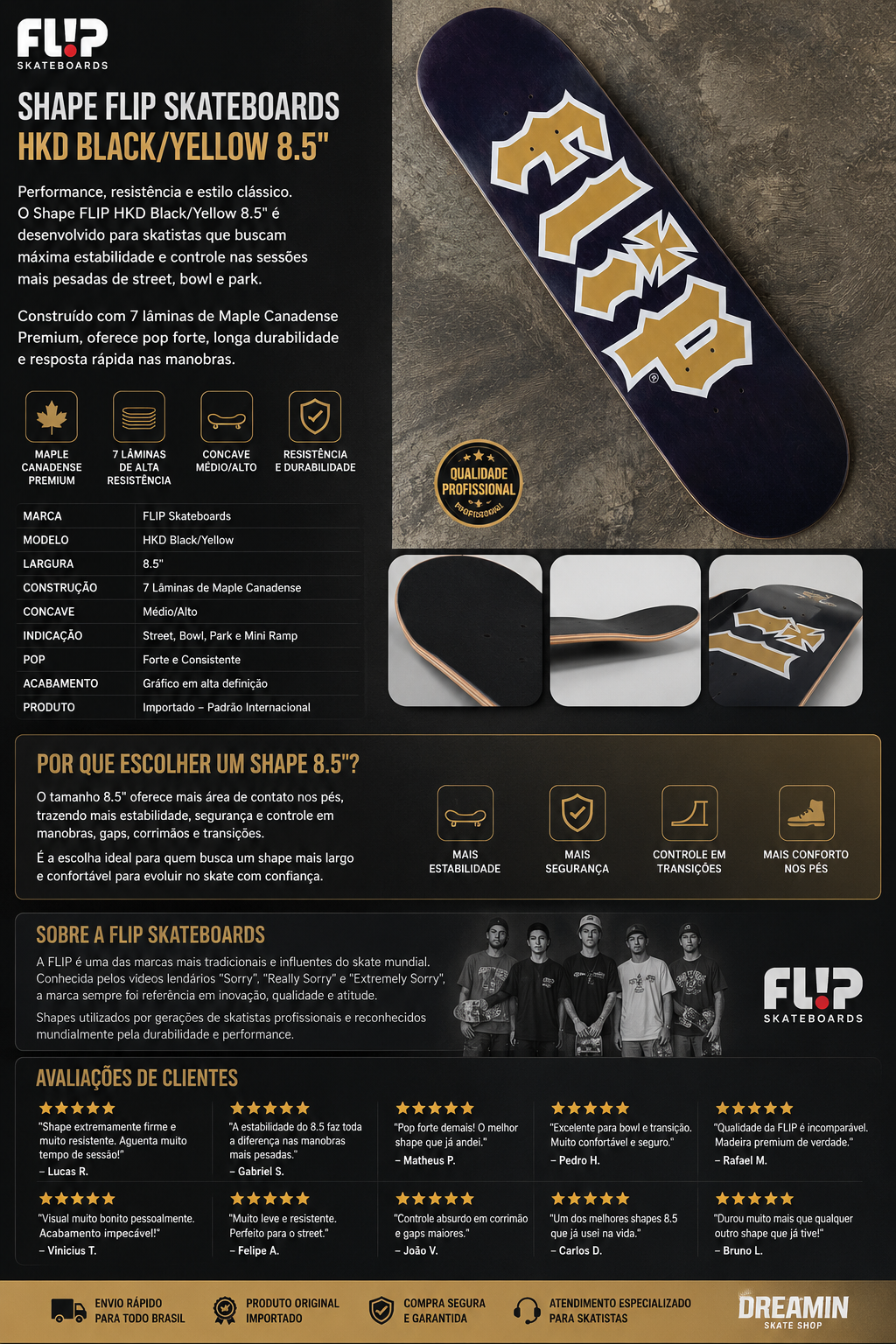 Shape FLIP Skateboards HKD Black/Yellow 8.5"