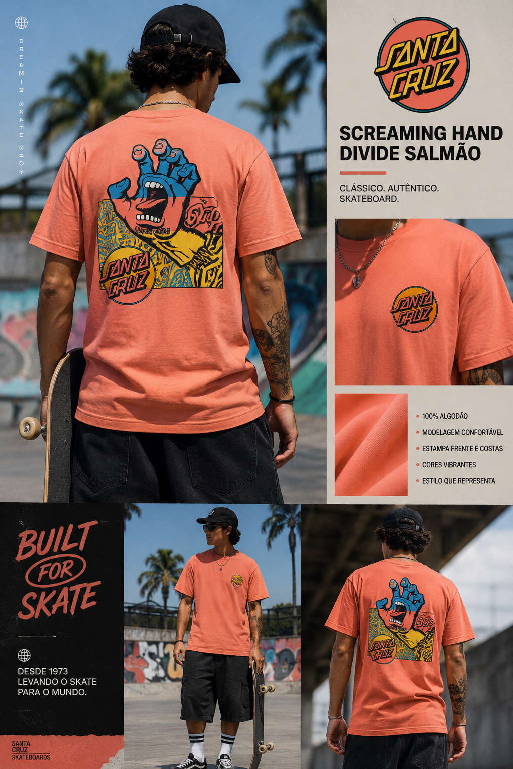 Camiseta Santa Cruz Screaming Hand Divide Salmão