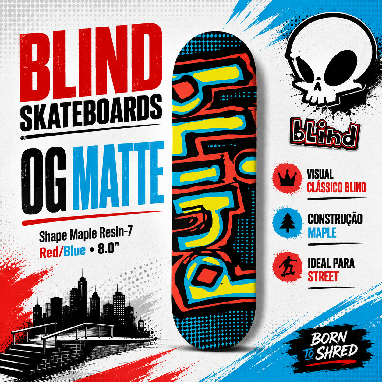 Shape Maple Blind Skateboards  OG MATTE  Resin-7  Red/blue  8.0"