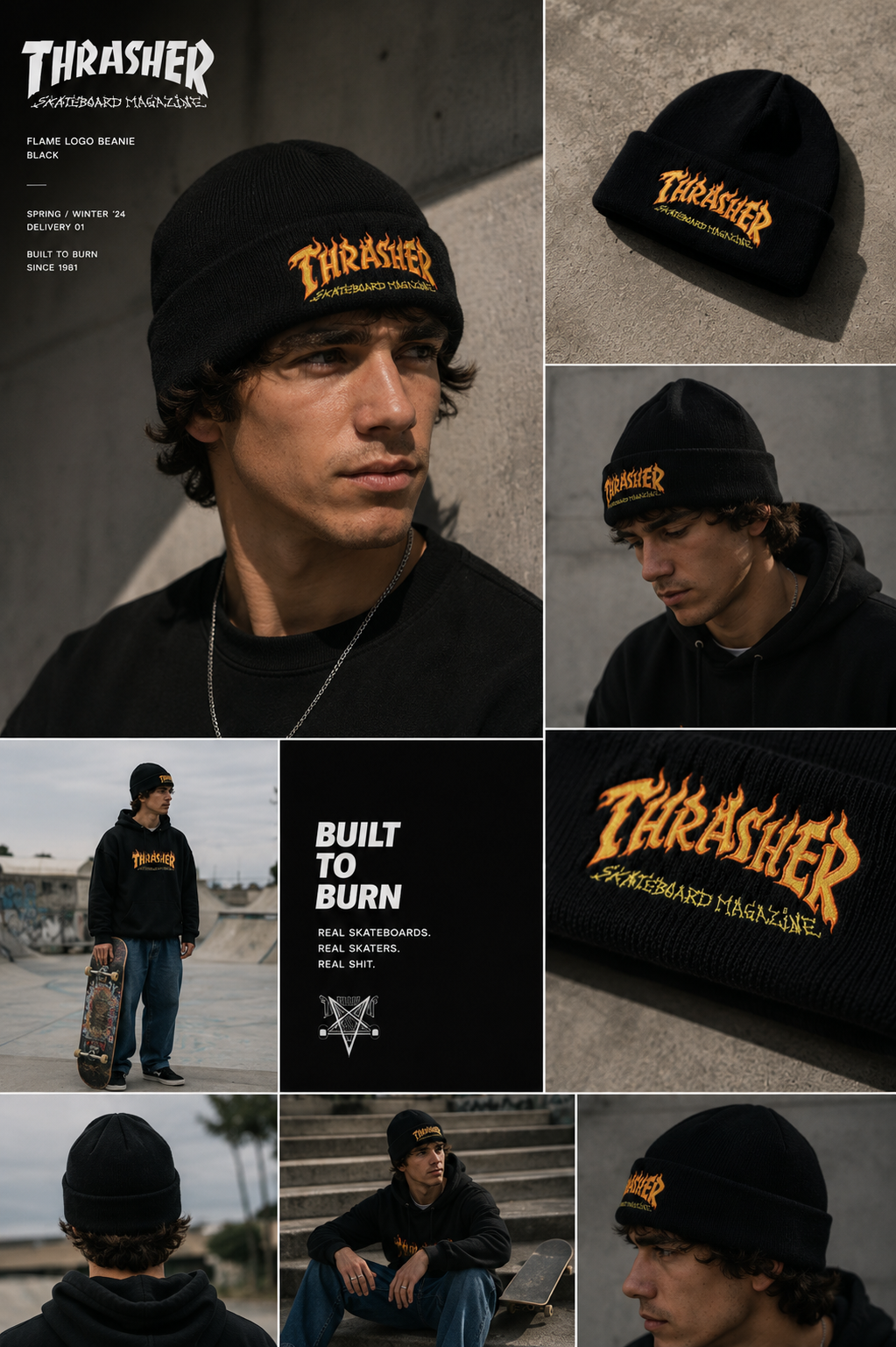 Touca Thasher Fire Logo - Black/Preto