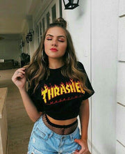 Cropped Thrasher - Flame Logo Crop -Black/Preto