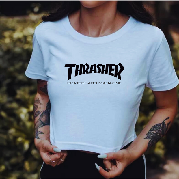 Cropped Thrasher - Skatemag Crop - White/Branca
