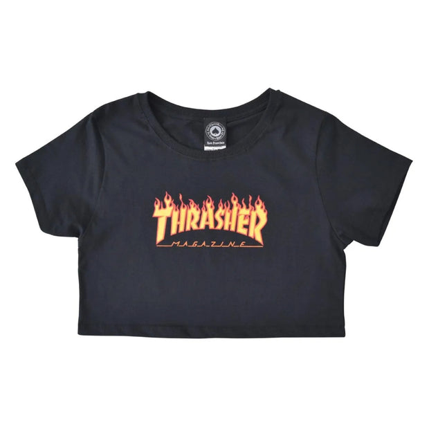 Cropped Thrasher - Flame Logo Crop -Black/Preto