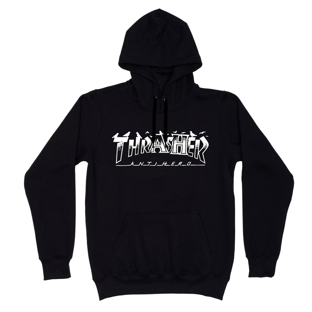 Moletom THRASHER x ANTIHERO CANGURU FECHADO PIGEON MAG Black/Preto