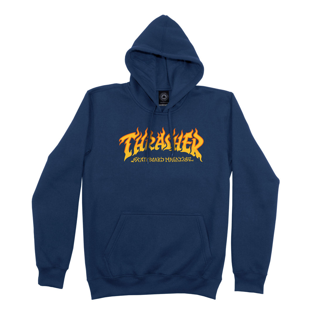 Moletom Thrasher  CANGURU FECHADO FIRE - Azul Marinho