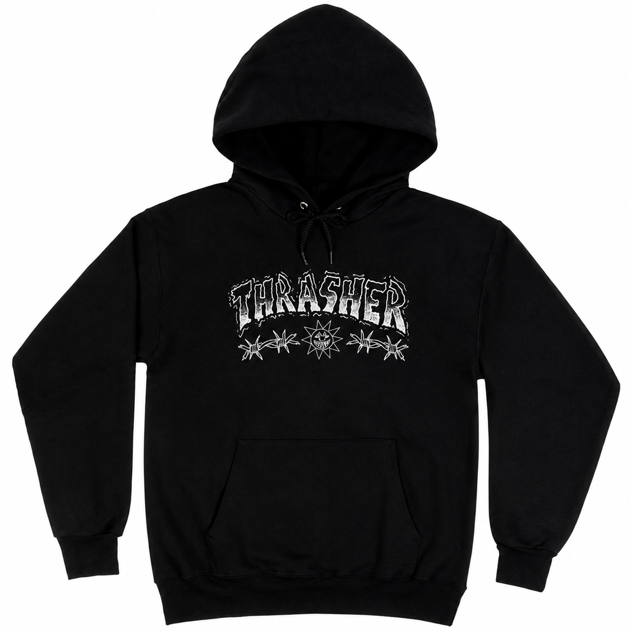 Moletom Thrasher Barbed Wire Preto Canguru Original Streetwear Skate - Black/Preto