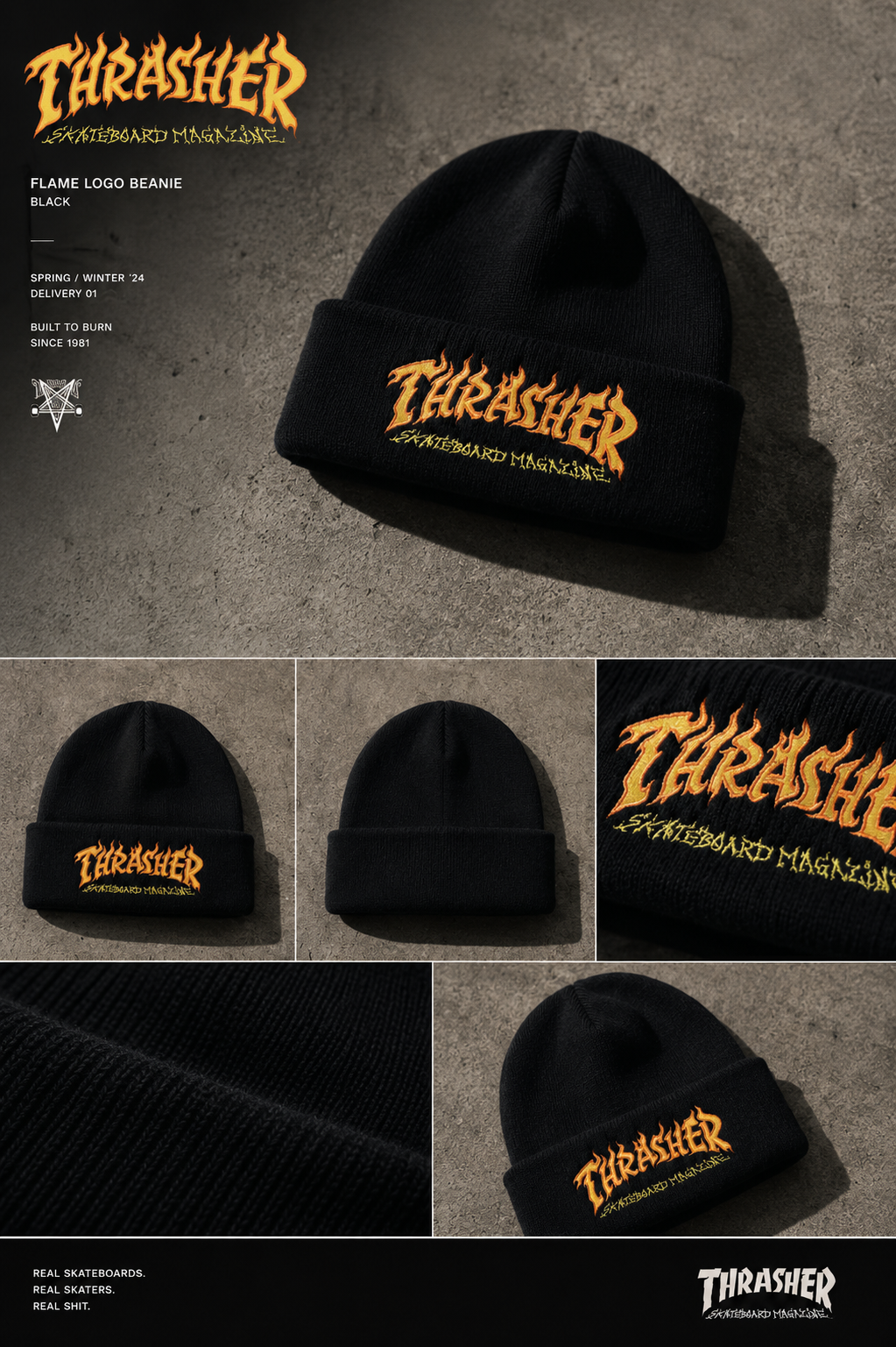 Touca Thasher Fire Logo - Black/Preto