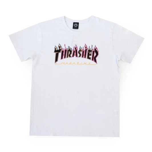 Camiseta Feminina Thrasher Magazine Double FLAME LOGO NEON white - Dreamin Shop BR