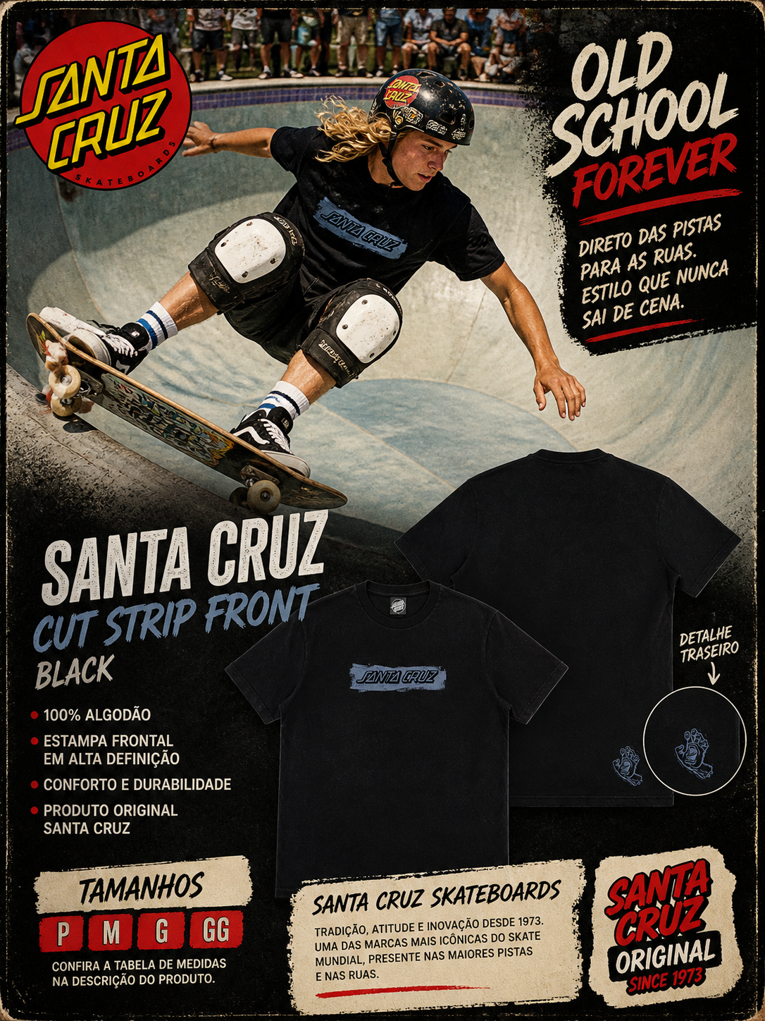 Camiseta Santa Cruz CUT STRIP FRONT - Black/Preto
