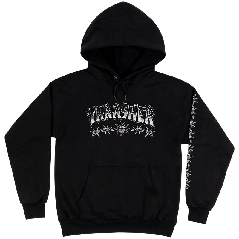 Moletom Thrasher Barbed Wire Preto Canguru Original Streetwear Skate - Black/Preto