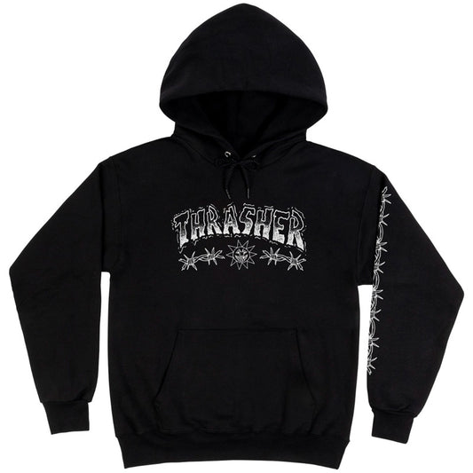 Moletom Thrasher Barbed Wire Preto Canguru Original Streetwear Skate - Black/Preto