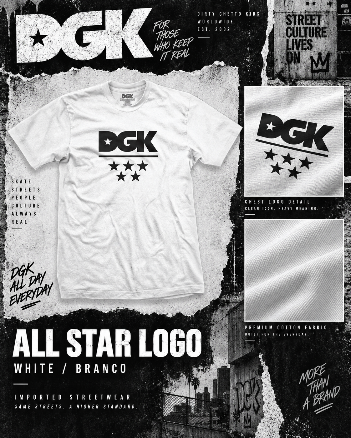 Camiseta Importada DGK - ALL STAR White/Branco (M)