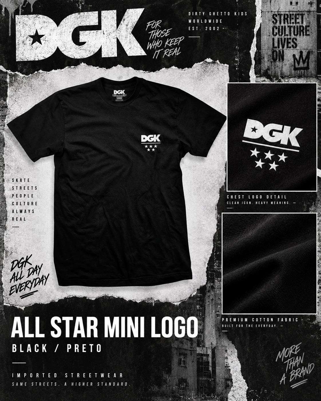 Camiseta Importada  DGK   - ALL STAR MINI LOGO  Black/Preto (M)