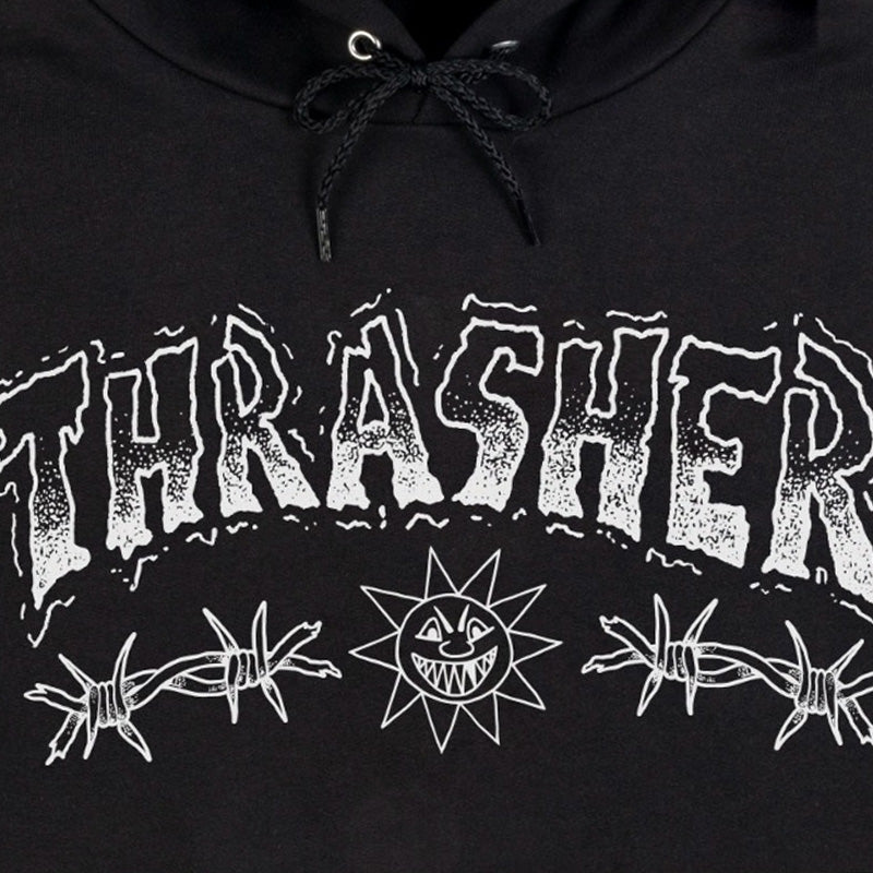 Moletom Thrasher Barbed Wire Preto Canguru Original Streetwear Skate - Black/Preto