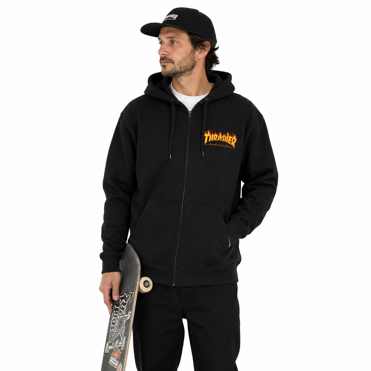 Moletom THRASHER Canguru Aberto Flame Logo Preto Original - Black/preto