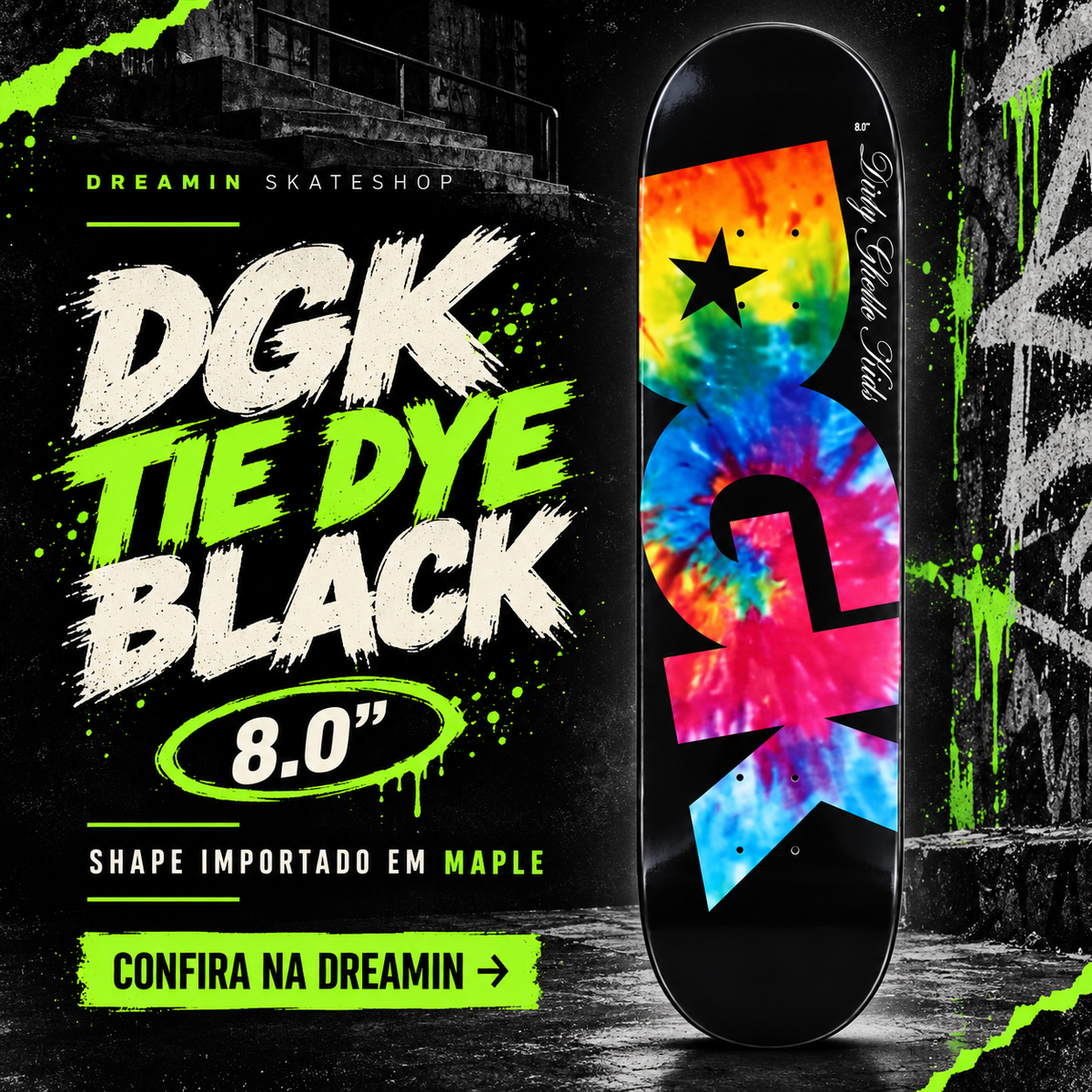 Shape importado Maple DGK - TIE DYE Black  8"