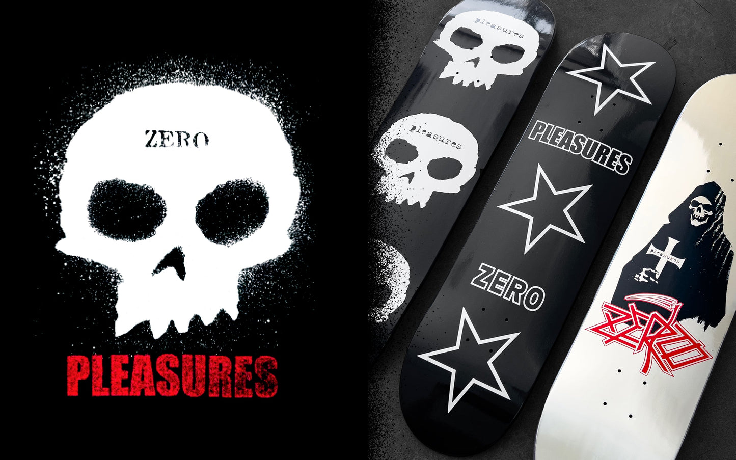 SHAPE MAPLE  Zero Skateboards – Pleasures 3 Skull