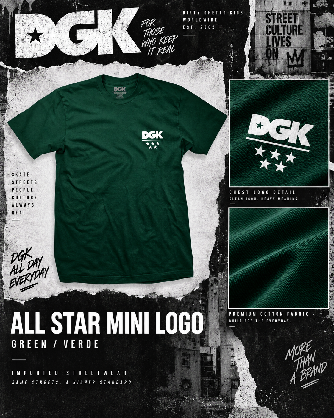 Camiseta Importada  DGK - ALL STAR MINI LOGO  GREEN/ VERDE ESCURO  (M)