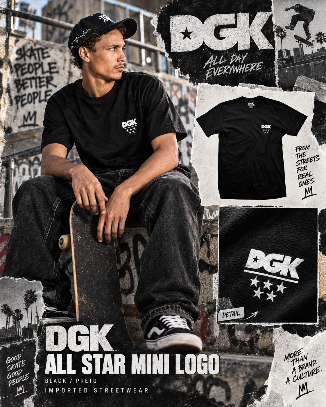 Camiseta Importada  DGK   - ALL STAR MINI LOGO  Black/Preto (M)