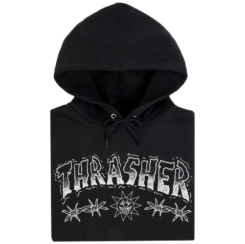 Moletom Thrasher Barbed Wire Preto Canguru Original Streetwear Skate - Black/Preto