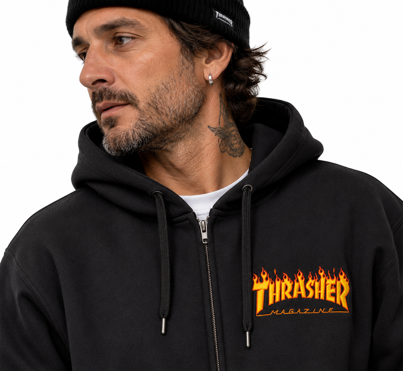 Moletom THRASHER Canguru Aberto Flame Logo Preto Original - Black/preto