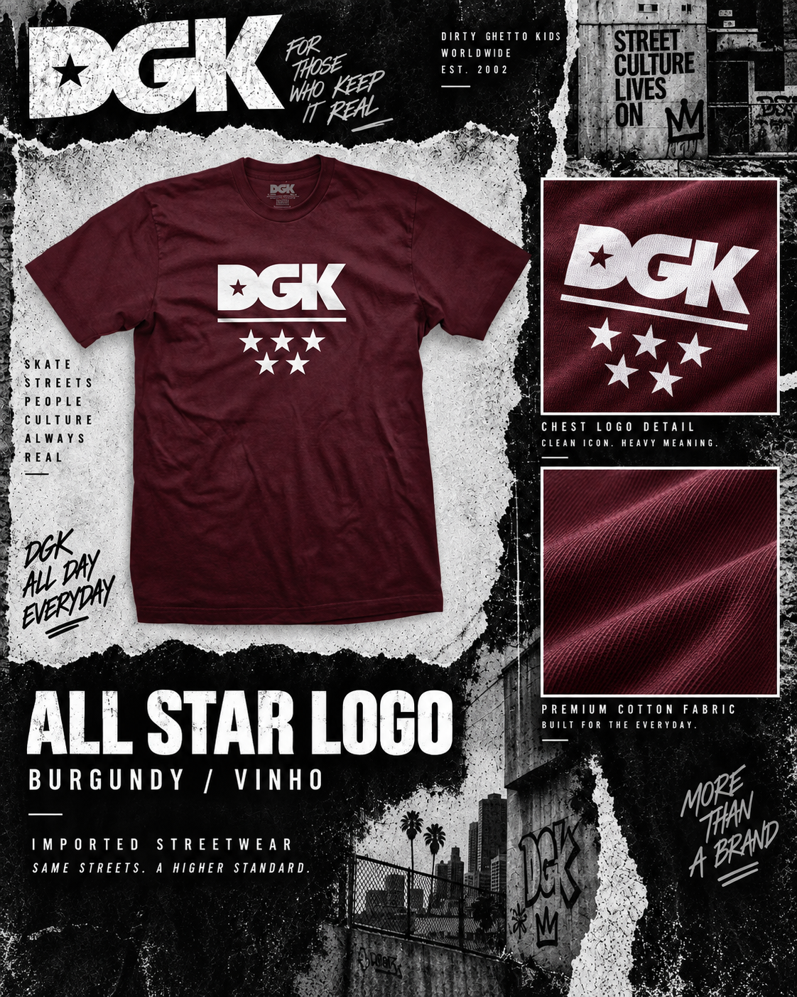 Camiseta Importada DGK - ALL STAR  Vinho (M)