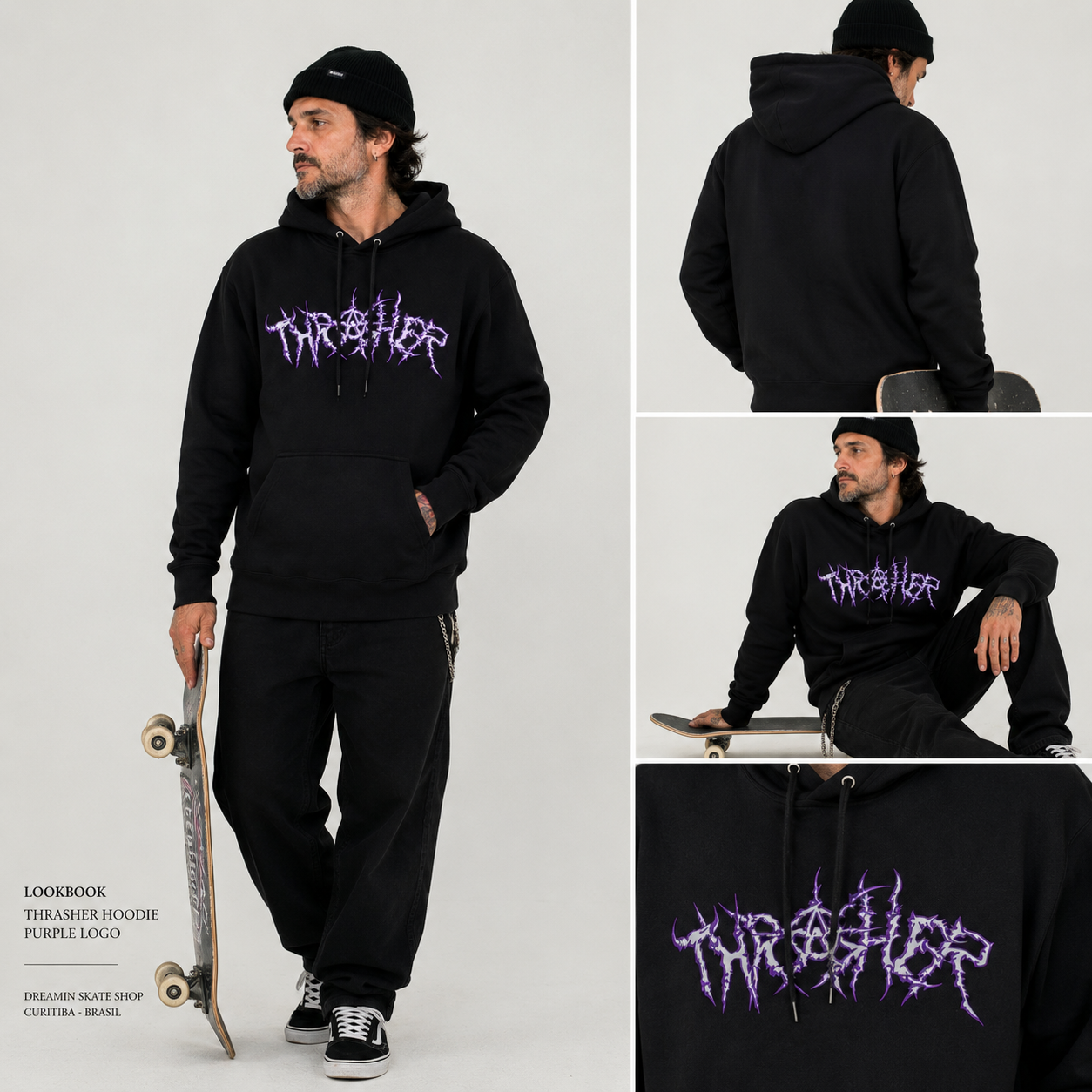 Moletom Thrasher MOLETOM THRASHER CANGURU FECHADO THORNS - Black/preto